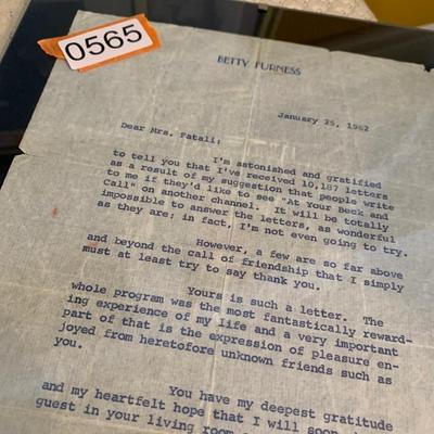 Betty Furness Signed Letter