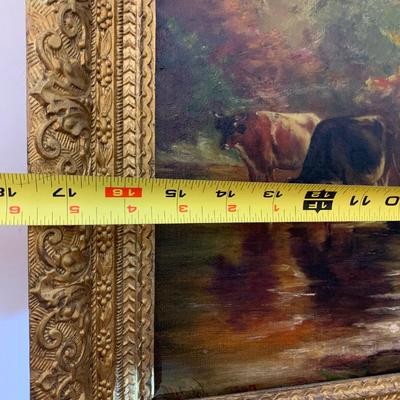 Cows In Stream Oil In Canvas Gold Gilt Frame