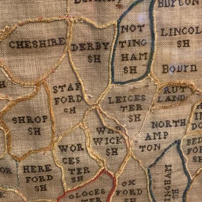 Early Needlepoint England Map Framed