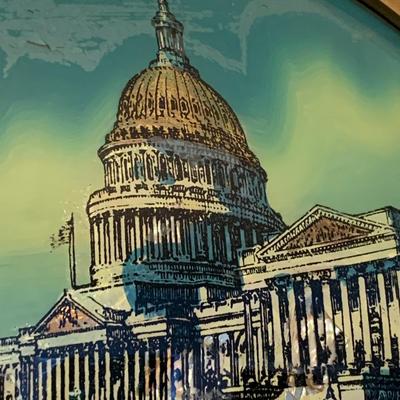 US Capitol Vintage Reverse On Glass Hand Painted Framed