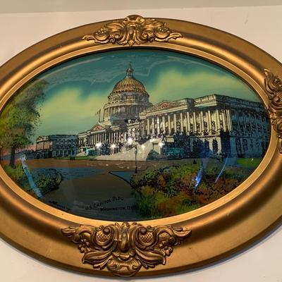 US Capitol Vintage Reverse On Glass Hand Painted Framed