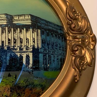 US Capitol Vintage Reverse On Glass Hand Painted Framed