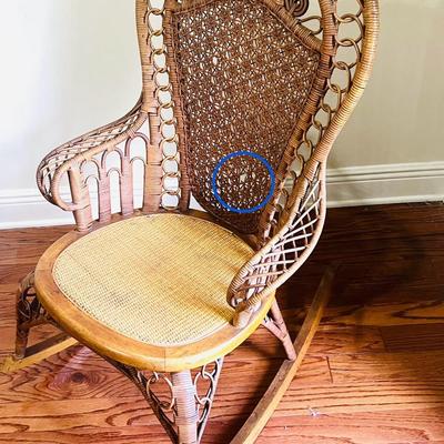 Antique Heywood Bros-Wakefield Rattan & Wicker Rocking Chair Read Measurements