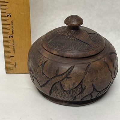 Vintage 1970's Carved Wooden Decorative Container with Lid