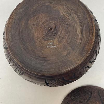 Vintage 1970's Carved Wooden Decorative Container with Lid