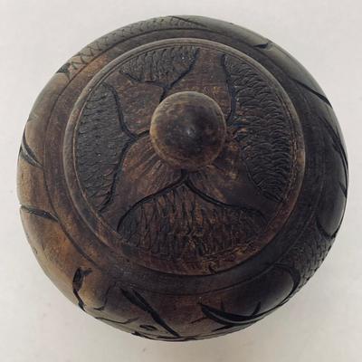 Vintage 1970's Carved Wooden Decorative Container with Lid