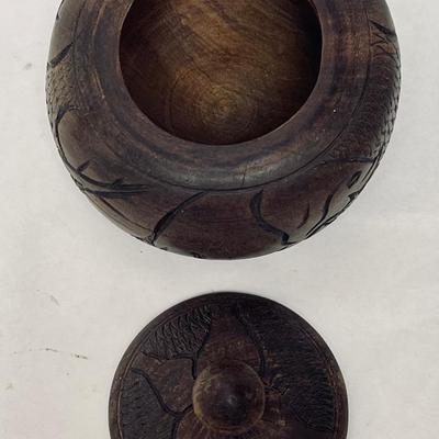 Vintage 1970's Carved Wooden Decorative Container with Lid