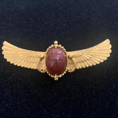 Egyptian Revival Scarab 22k Gold Brooch