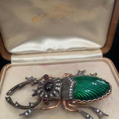 14k Theodore Starr Jewelers NY Stag Beetle Brooch In Original Case