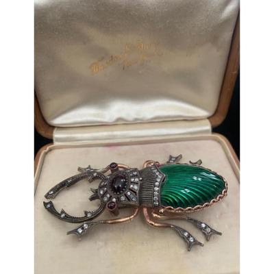 14k Theodore Starr Jewelers NY Stag Beetle Brooch In Original Case