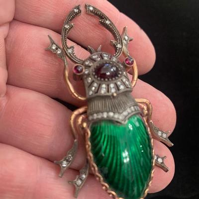 14k Theodore Starr Jewelers NY Stag Beetle Brooch In Original Case