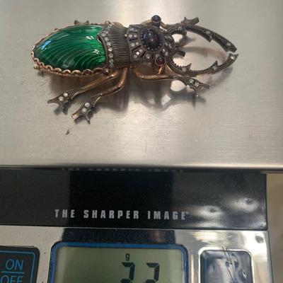 14k Theodore Starr Jewelers NY Stag Beetle Brooch In Original Case