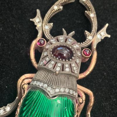 14k Theodore Starr Jewelers NY Stag Beetle Brooch In Original Case