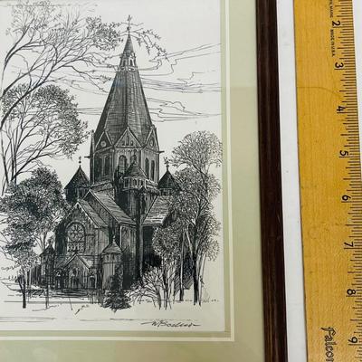 Drawing/ Etching Framed signed by artist Rheindahlen, St. Helena parish church