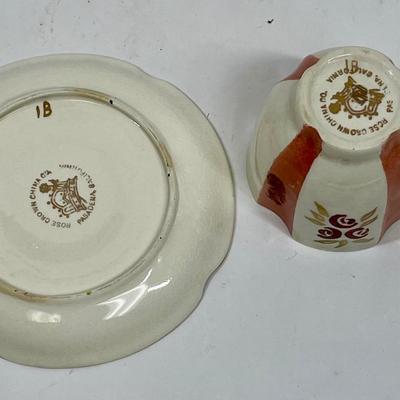 Rose Crown China Vintage Floral Striped Demitasse Teacup & Saucer