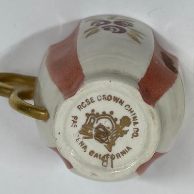 Rose Crown China Vintage Floral Striped Demitasse Teacup & Saucer