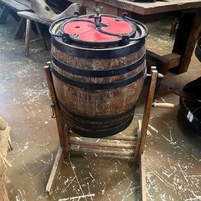 Antique Wooden Barrel Butter Churn