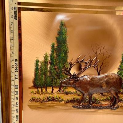 Copper Wall Art - Vintage, Hammered 3D picture of Elk/Caribou, Framed, Signed Gastone
