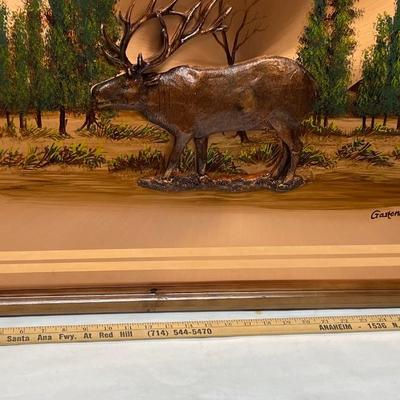 Copper Wall Art - Vintage, Hammered 3D picture of Elk/Caribou, Framed, Signed Gastone