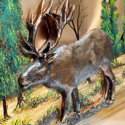 Copper Wall Art - Vintage, Hammered 3D picture of Elk/Caribou, Framed, Signed Gastone