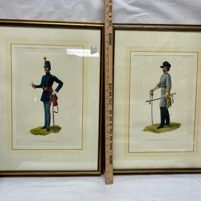 Two Barbosa LE prints works of art, framed, Military Dress, Soldiers
