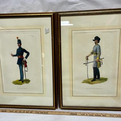 Two Barbosa LE prints works of art, framed, Military Dress, Soldiers