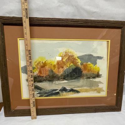 Original Watercolor, framed, signed Abstract Landscape
