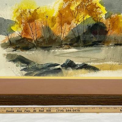 Original Watercolor, framed, signed Abstract Landscape