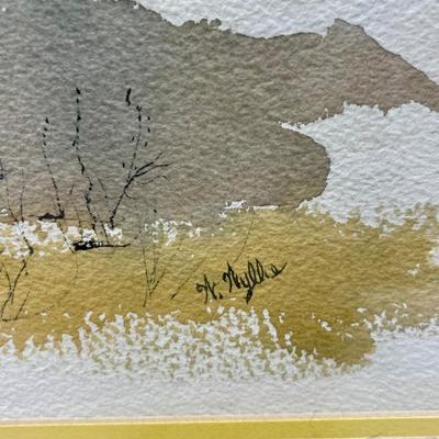 Original Watercolor, framed, signed Abstract Landscape