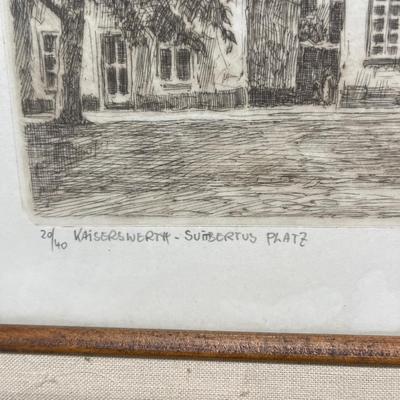 Framed Architectural Landscape Etching Art signed