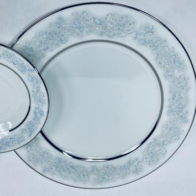 3 pieces of Oxford Bone China "Twilight Dell" White with blue flowers and silver trim