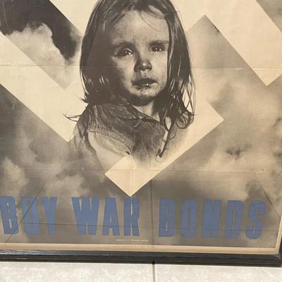 BUY WAR BONDS 22x28 WWII War Woster 1943 Nadeau, Sad Girl in Nazi Swastika, Ultra Rare! An Original Vintage Folded World War II Poster...