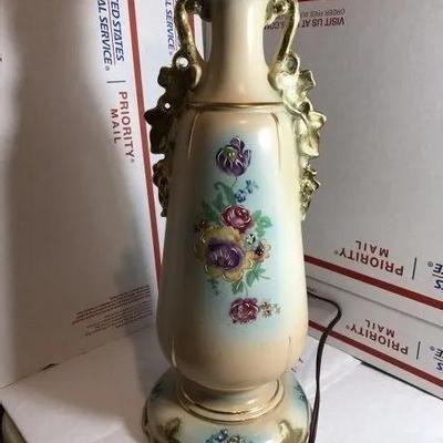 Antique Exquisite Hand Painted Porcelain Table Lamp 15.5in Tall as Pictured. No Shade Included.