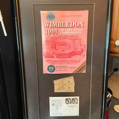 Wimbledon 1991 Framed Collage; Program, Ticket Stubs, Event Cover Framed Size 17.5