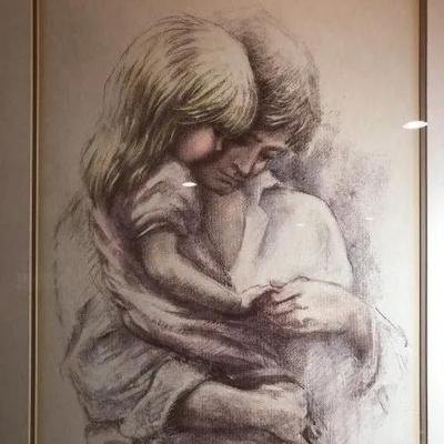 Fathers Love Pencil Signed by Marilyn Zapp Limited Edition 664/750 Lithograph Matted & Framed 24in x 30in in Vg Preowned Condition.