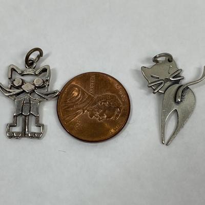 Vintage Sterling 925 Silver Cat Pendants or Charms