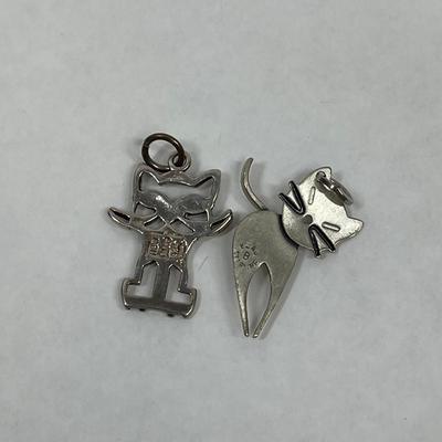 Vintage Sterling 925 Silver Cat Pendants or Charms