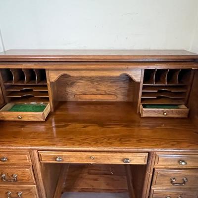 Vintage Solid Wood Roll Top Desk & Chair~Read Details