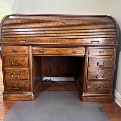 Vintage Solid Wood Roll Top Desk & Chair~Read Details
