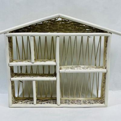 House Shaped Decor Display Shelf White Wicker Rattan