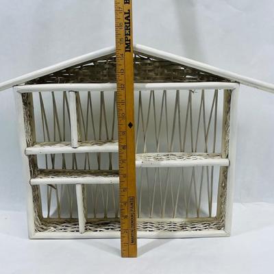 House Shaped Decor Display Shelf White Wicker Rattan