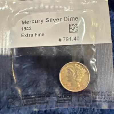 1942 MERCURY SILVER DIME XF