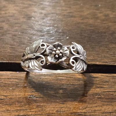 Sterling Silver Flower & Butterfly Ring