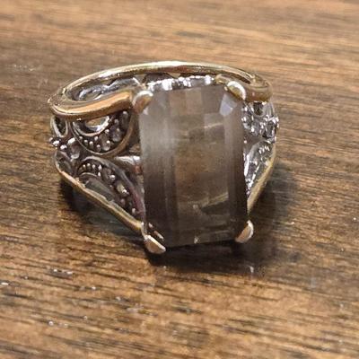 Sterling Silver and Gold over Sterling Smokey Quartz Ring