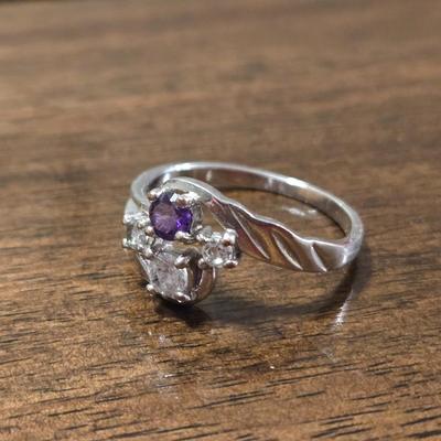 Sterling Silver NF Thailand Cubic Zirconia & Amethyst Ring