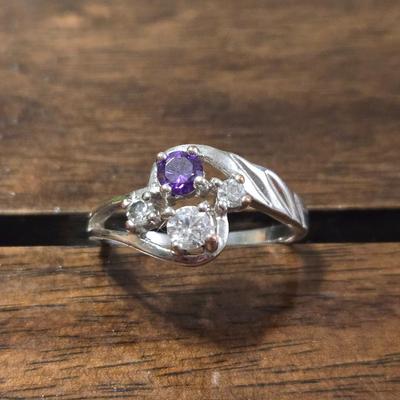 Sterling Silver NF Thailand Cubic Zirconia & Amethyst Ring