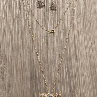 Sterling Silver and Gold over Sterling Dragonfly Necklace and Earrings