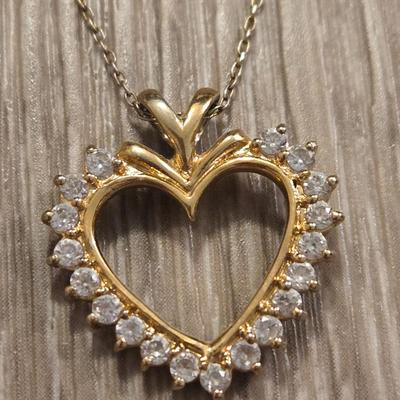 Gold over Sterling Silver Necklace with Cubic Zirconia Heart Pendant