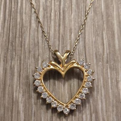 Gold over Sterling Silver Necklace with Cubic Zirconia Heart Pendant