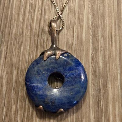 Sterling Silver and Lapis Lazuli Necklace with Flowers & Hummingbird
